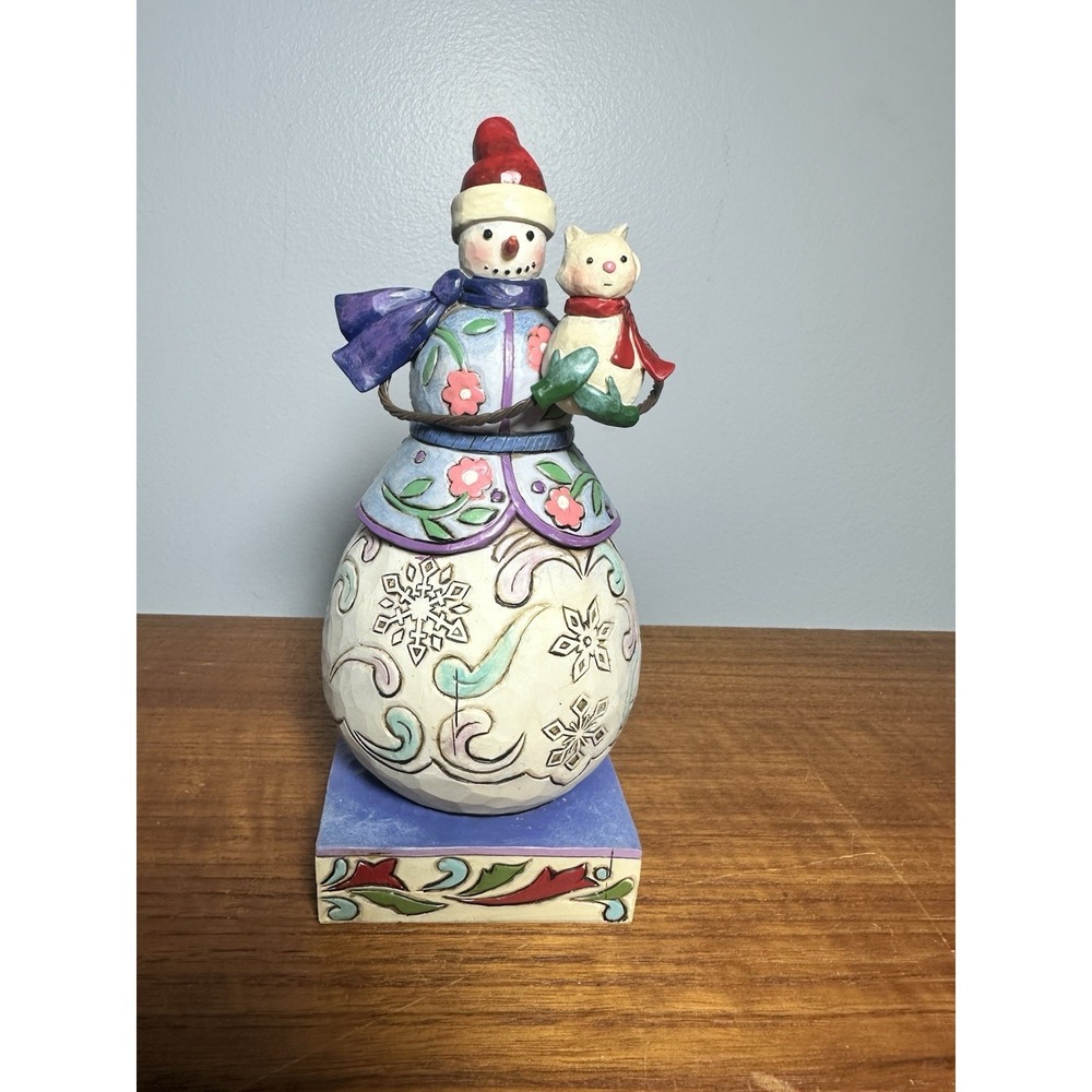 Jim Shore 2009 WINTER FRIENDS‎ SNOWMAN ☃️ w Cat Figurine 7". Tag & Box. 4013901.